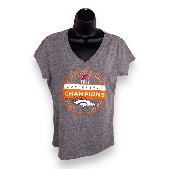 XL 2013 DENVER BRONCOS VNECK GREY TSHIRT TEE WOMENS NFL FOOTBALL - Picture 1 of 12